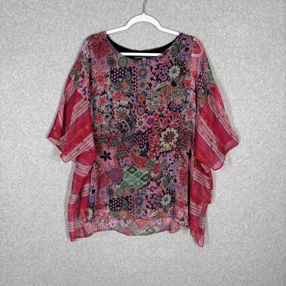 Clotheshead Blouse Medium Sheer Paisley Bird Patchwork Boho Artsy Abstract Flowy